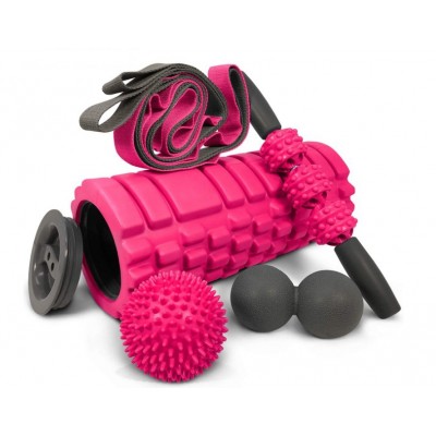 5 in 1 Foam Roller Set Includes Hollow Core Massage Roller , Muscle Roller Stick, Stretching Strap, Double Lacrosse